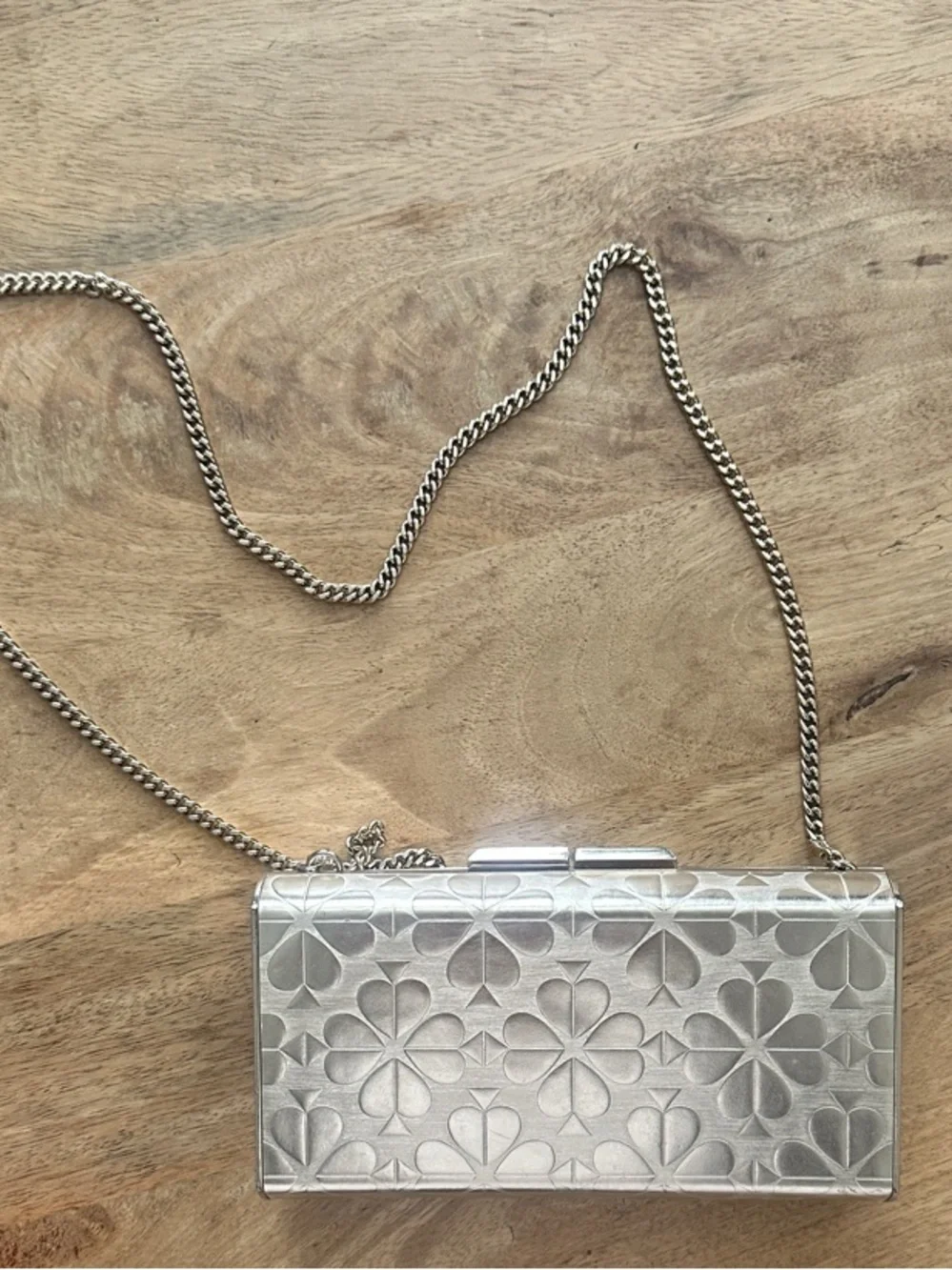 Kate Spade Rare Champagne Metal Embossed Box Clutch Minaudière